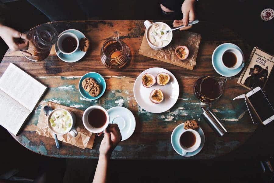 Table of food with coffee