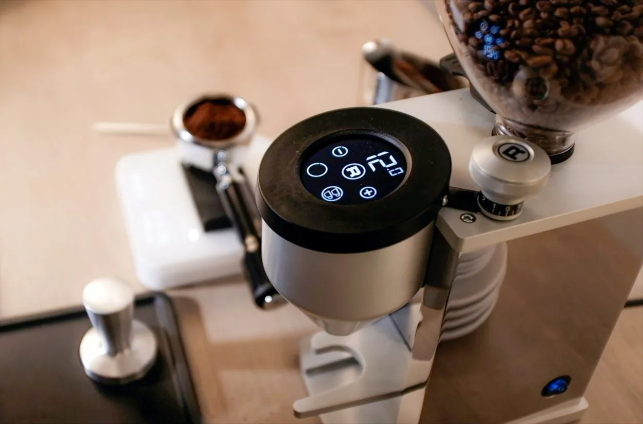 Top view of coffee maker with a digital display.