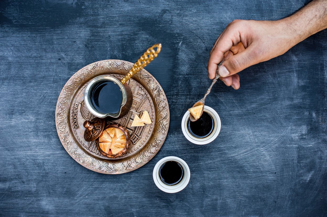 Turkish coffee on a plate