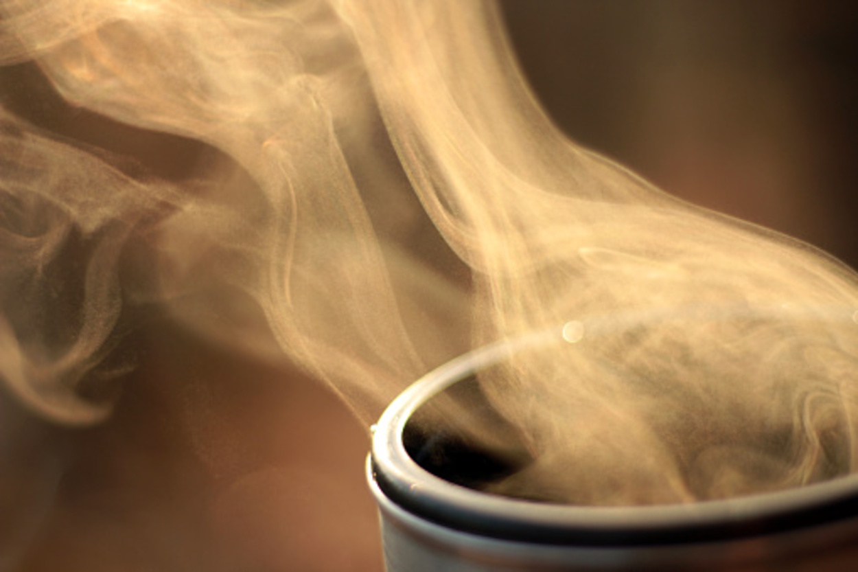 Steam rising from hot coffee
