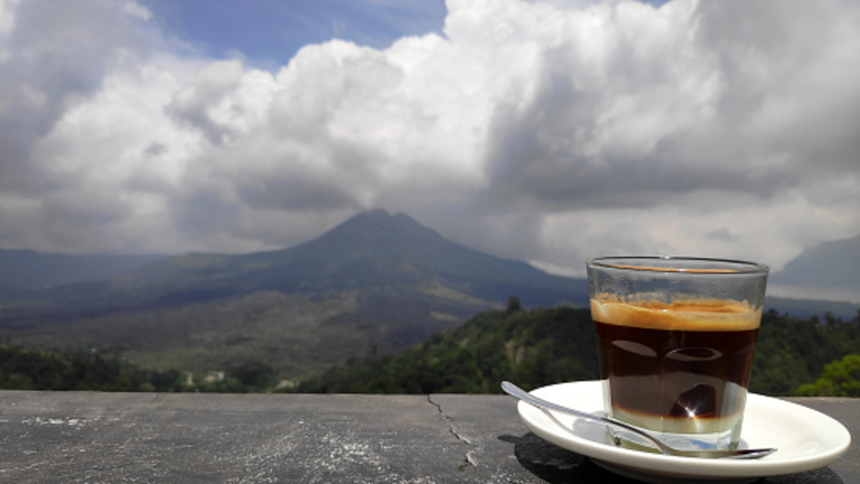 Cup of coffee with mountain view