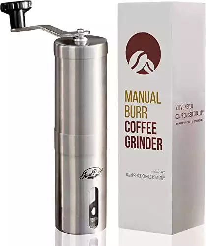 Manual Coffee Grinder by JavaPresse — Manual Coffee Bean Grinder with 18 Adjustable Settings, Stainless Steel Manual Burr Hand Coffee Grinder with Crank — Great Holiday Gift, Perfect for Camping