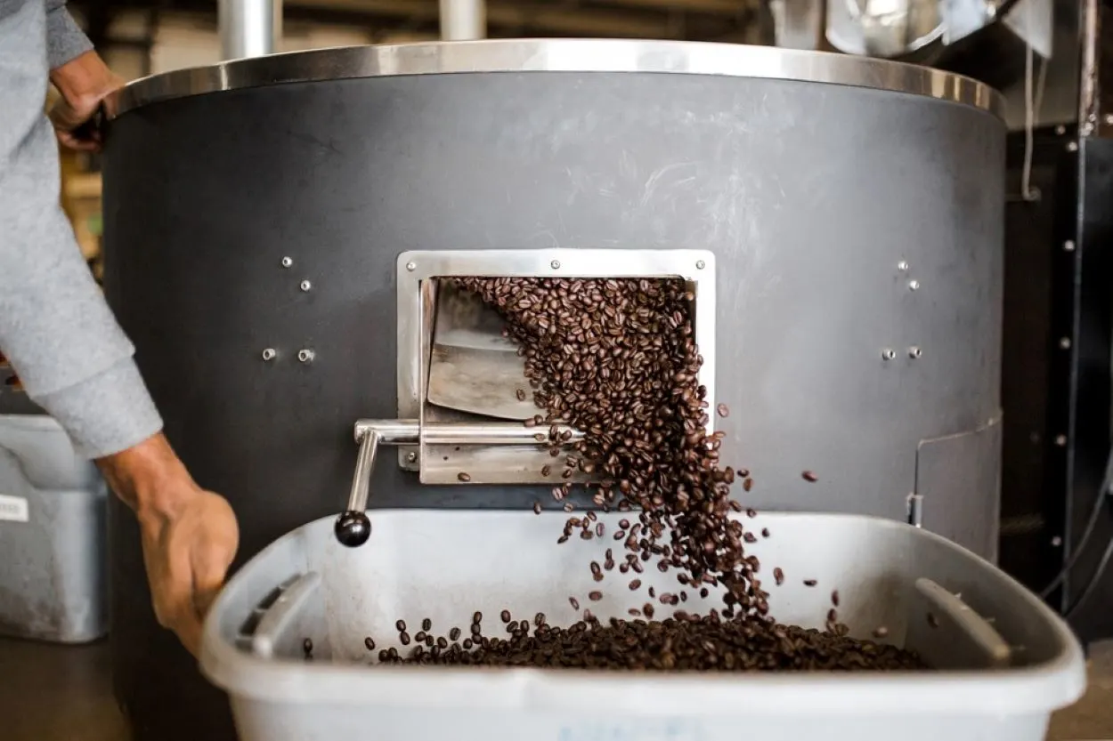 Coffee beans undergoing process